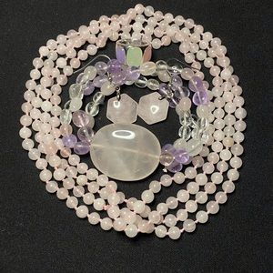 Rose Quartz and pastel stone jewelry bundle. Full set
